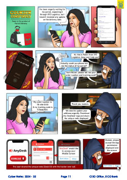 Courier scam where a fraudster posing as a delivery agent tricks a woman into sharing sensitive codes and installing a remote access app, leading to theft.