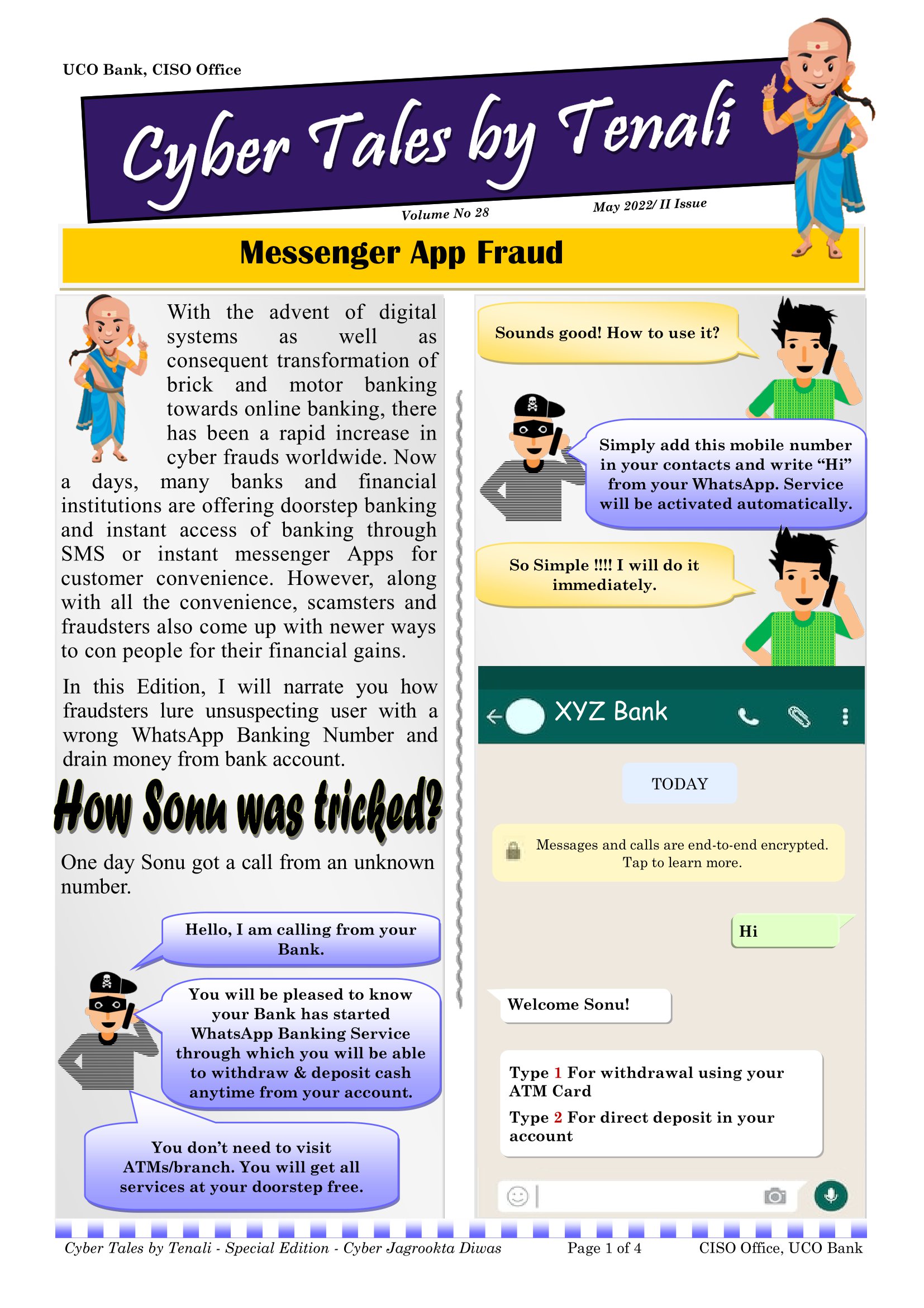 Messenger app fraud where scammers pose as bank representatives to trick victims into revealing sensitive information and transferring money.