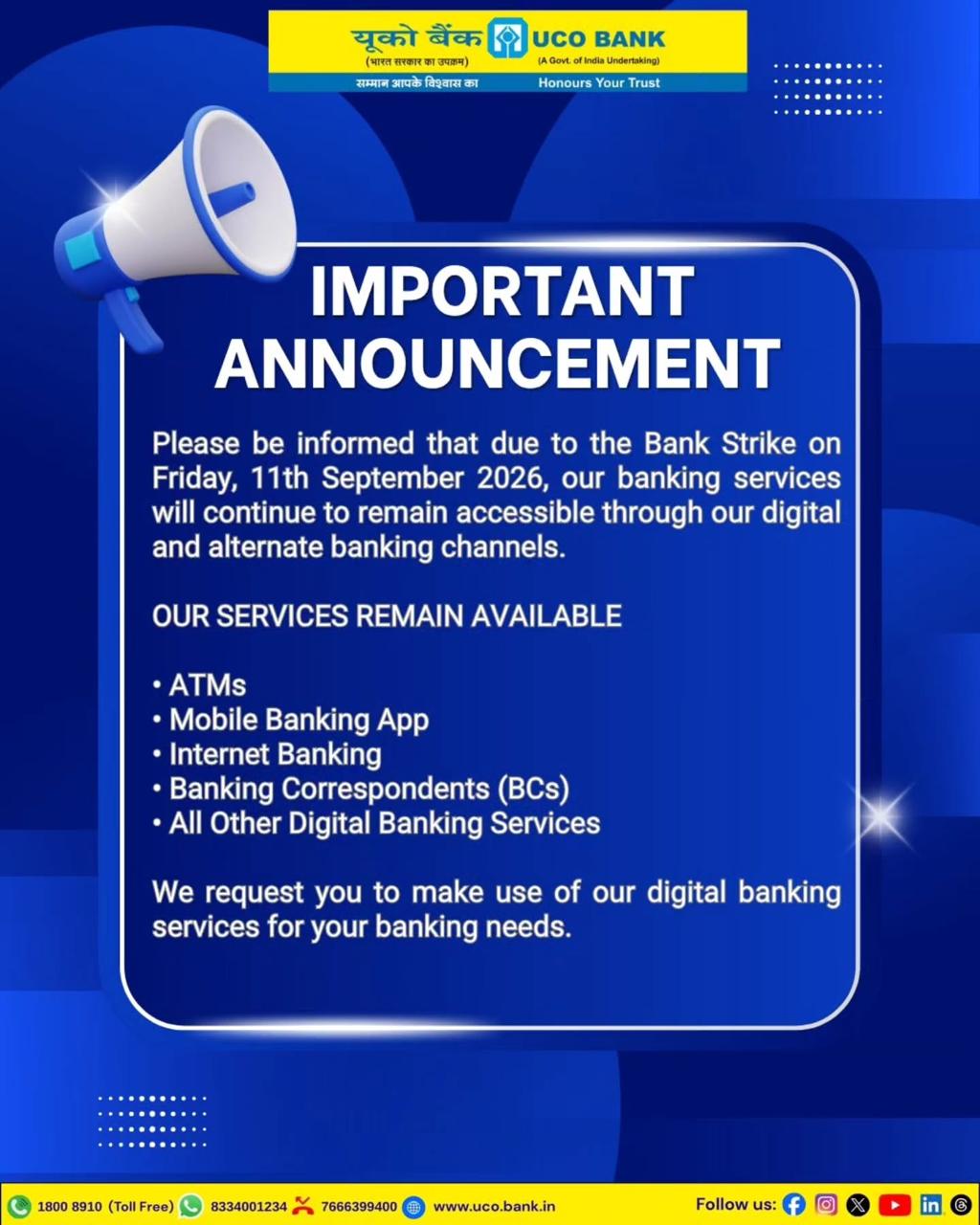 Public Notice on Strike on 11 Sep 2026